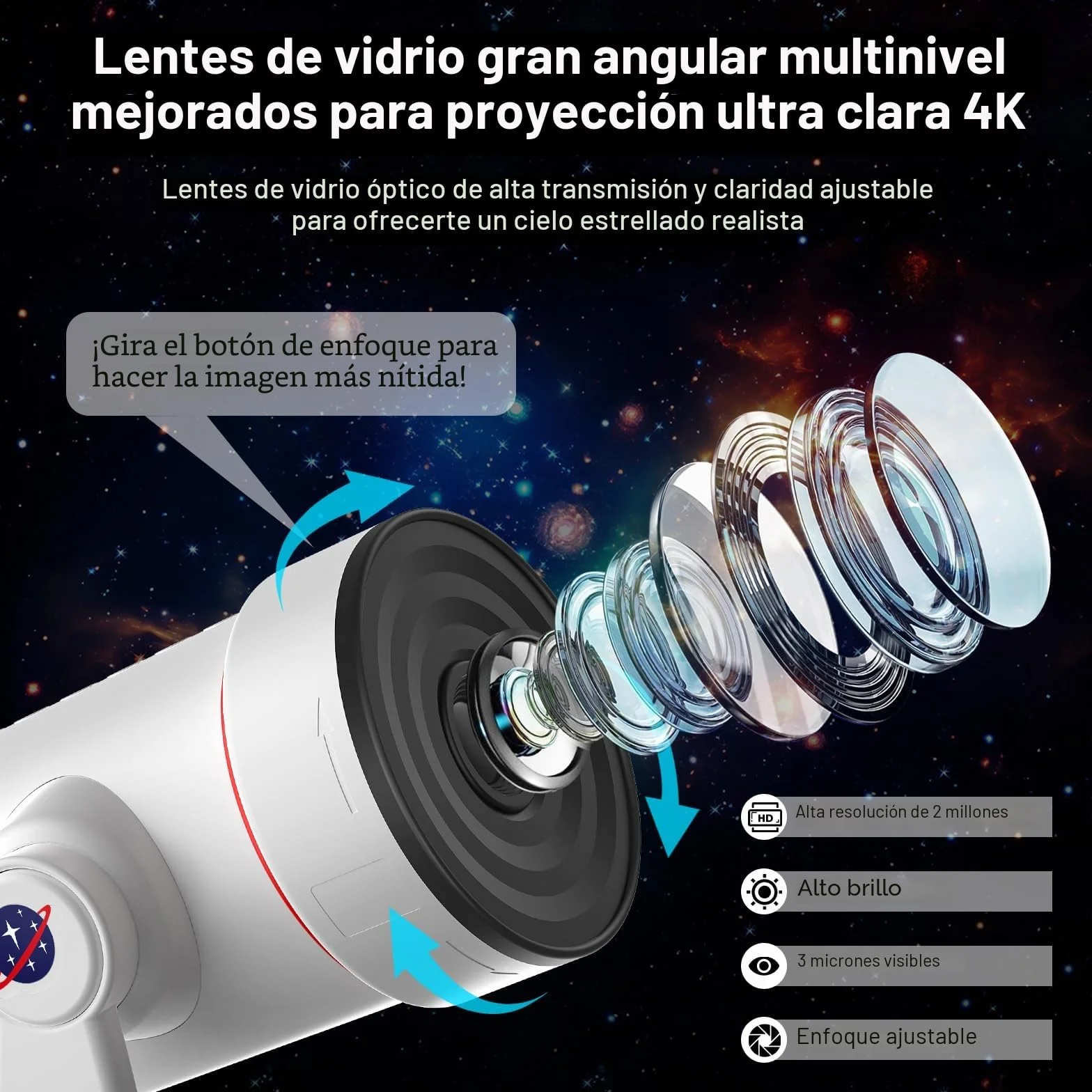 Proyector de Galaxias y Estrellas Real, 4K HD Proyector Planetario con 10 Discos de Película,Rotación de 360 ° Skylight Luz Nocturna con Minutero para Decoracion