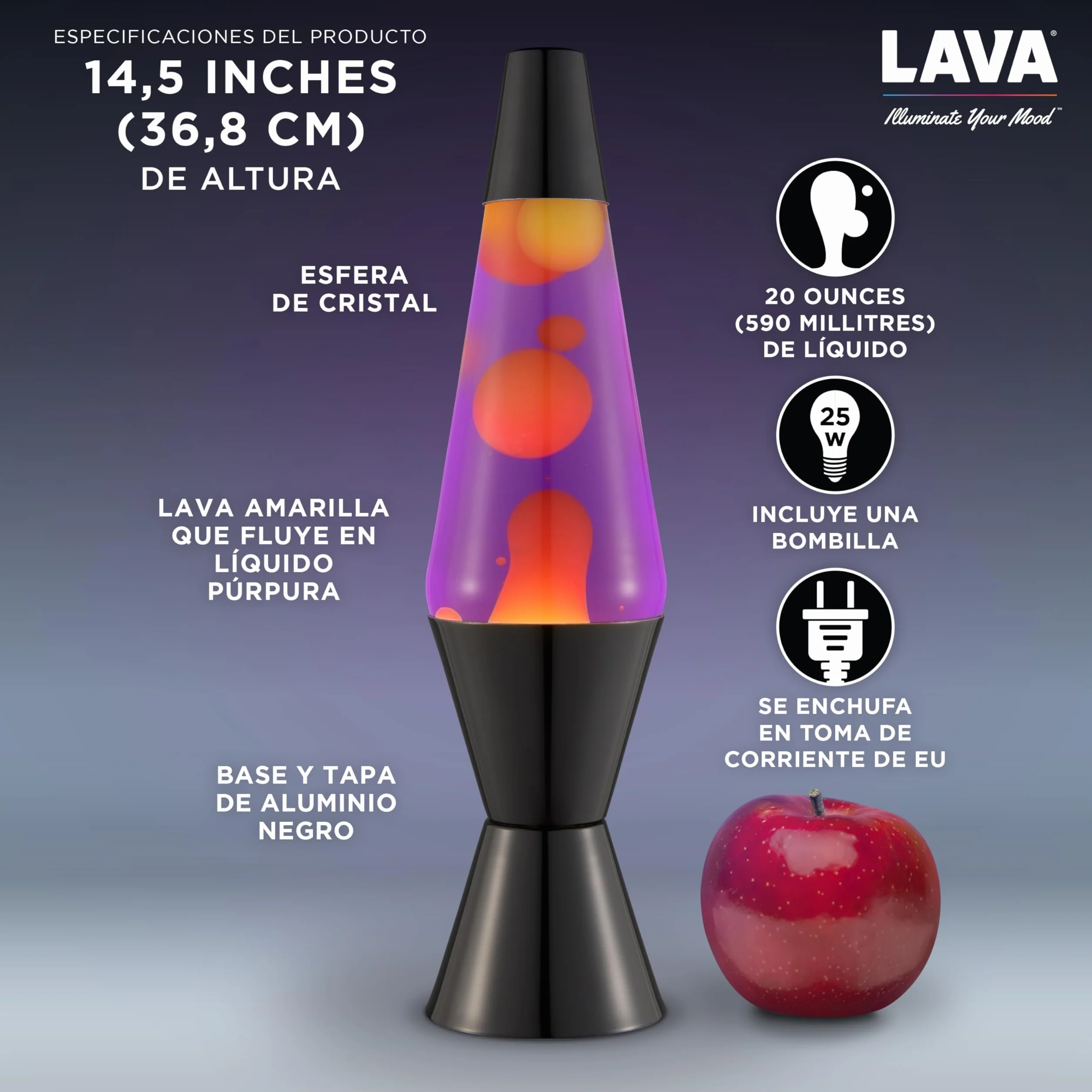 LAVA Lámpara Lava 14,5 pulgadas cera amarilla líquido morado original