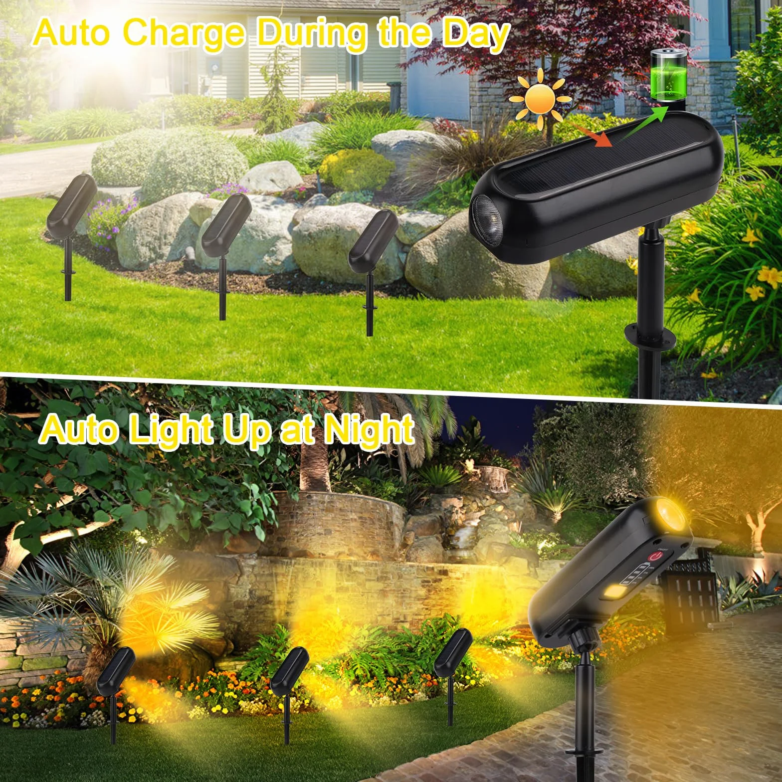 T-SUN 4 Piezas Luces Solares Exterior 3000K IP65 Impermeable 360° Ajustable