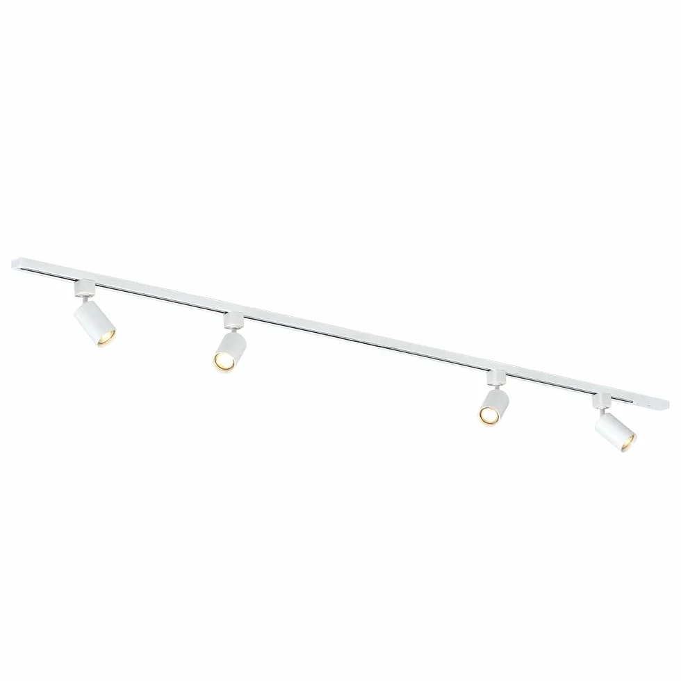 Focus III - Iluminación de riel de 1 fase - GU10 – 200cm – Forma i - 4 focos - Sistema de riel - Blanco