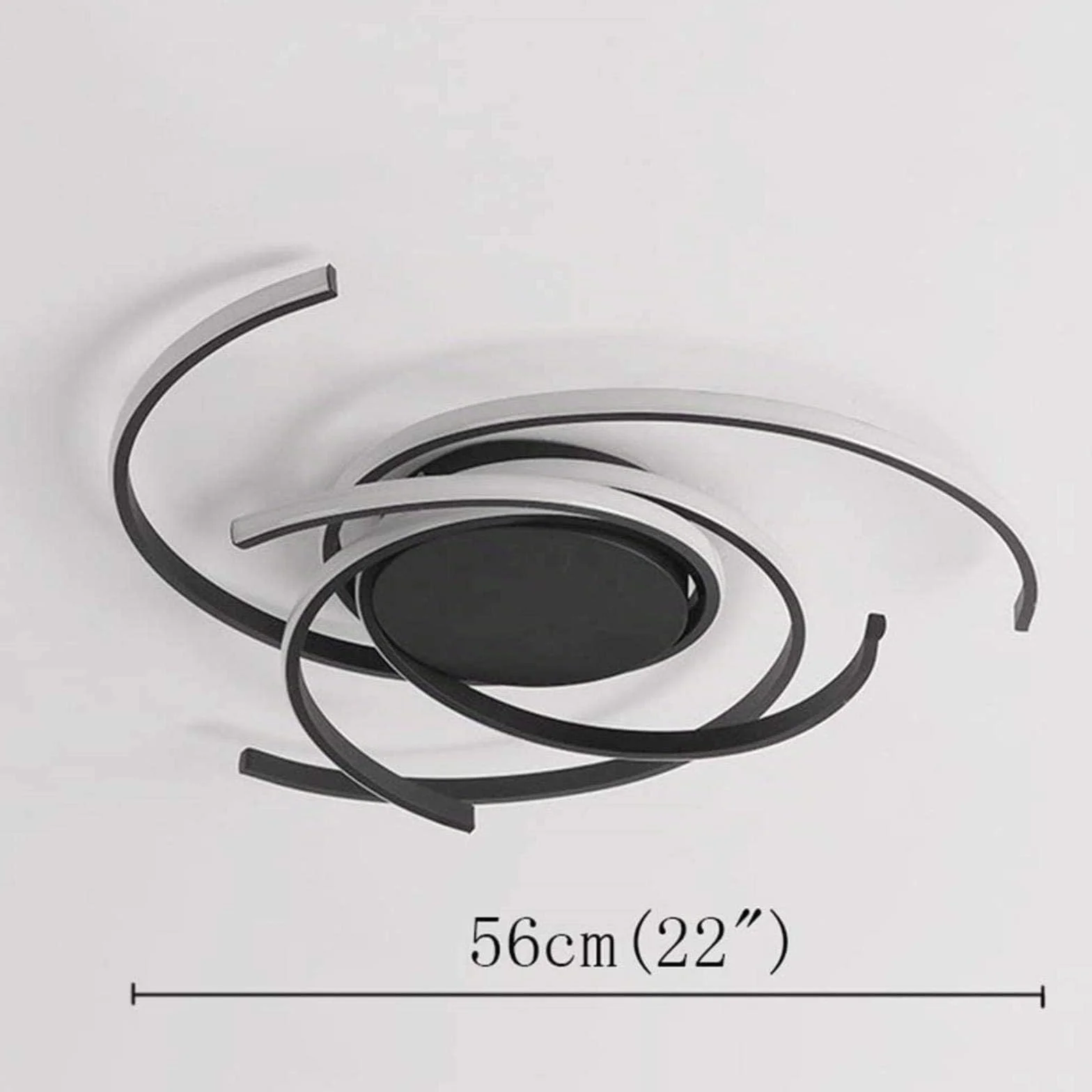 Lámpara de techo LED regulable con control remoto, araña de acrílico y metal, diseño flor espiral, negro