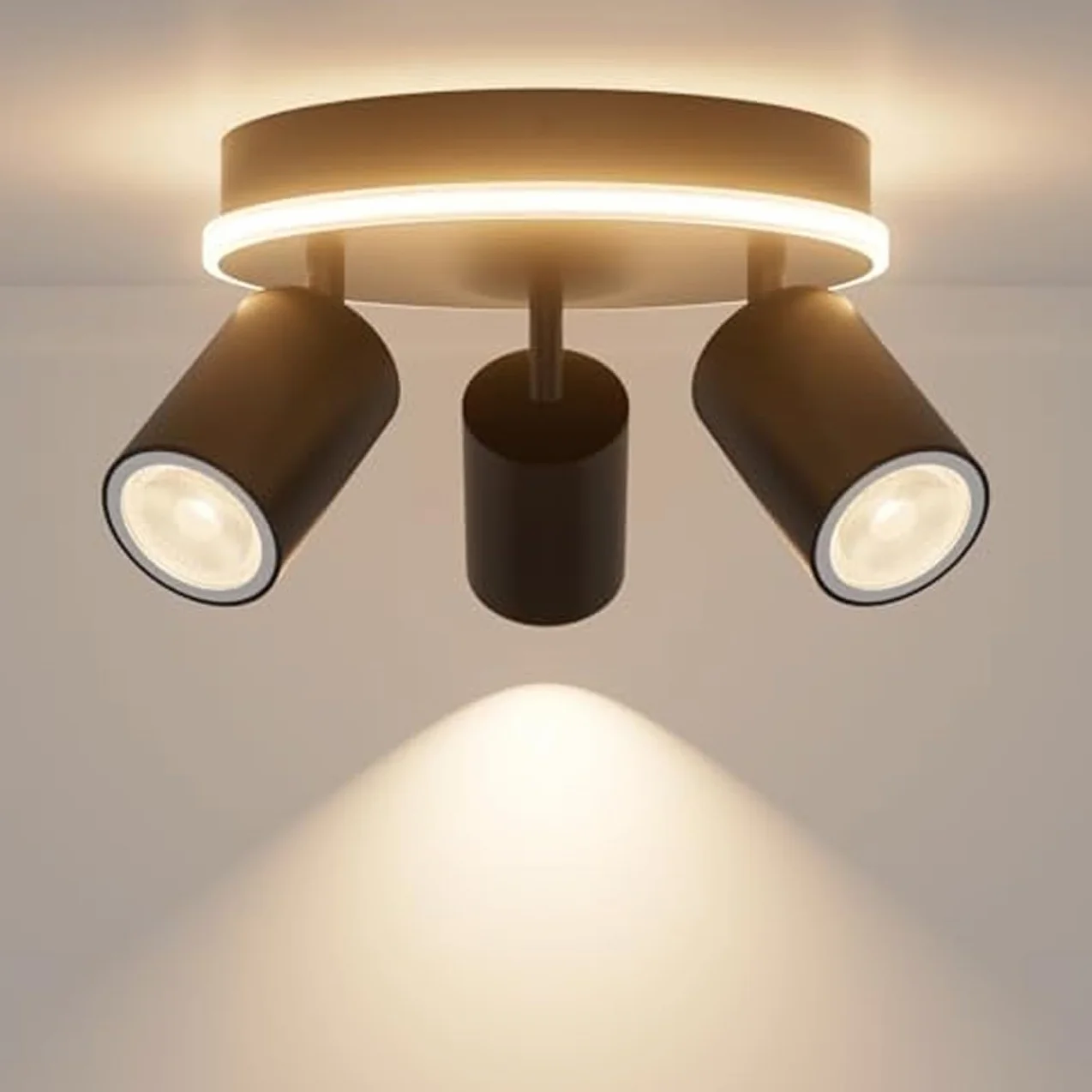 LVWIT Lámpara de Techo LED Giratorio 3 Focos GU10 Negro Metal