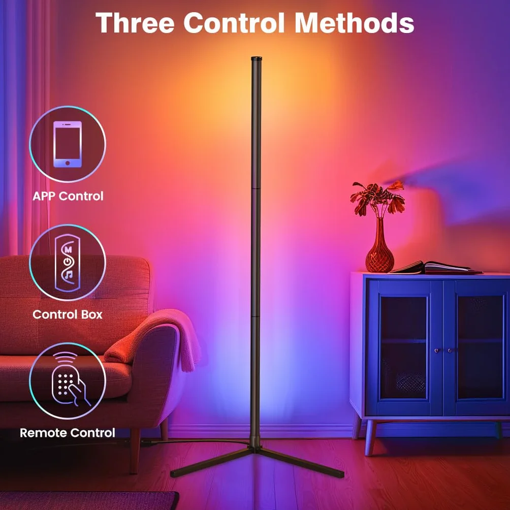 Riyo Lámpara de Pie LED RGB con APP y Mando a Distancia, 16 Millones de Colores, Sincronización de Música