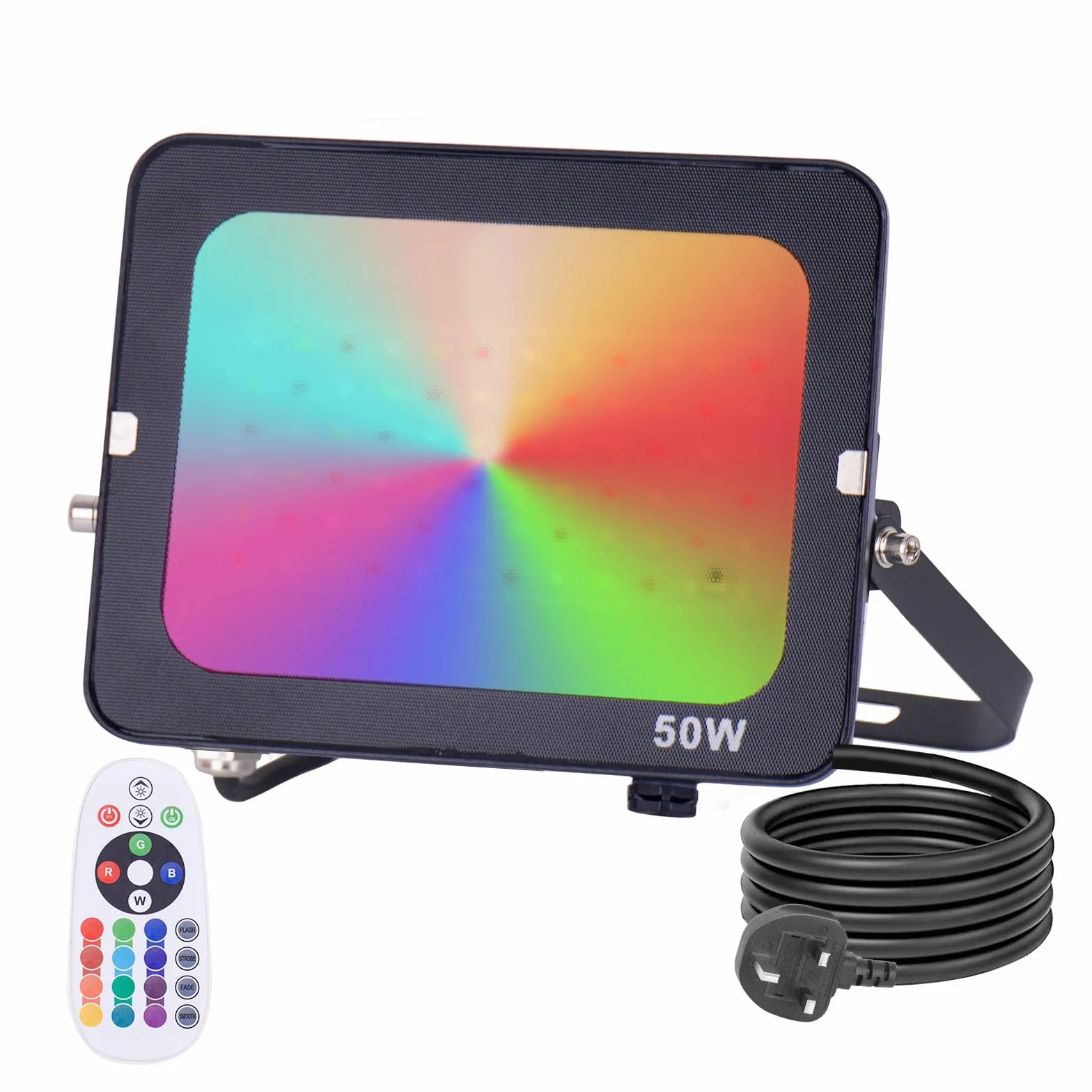 Foco LED RGB de 50 W para exteriores, luces de inundación RGB coloridas con enchufe estándar británico, foco que cambia de color, luces de fiesta regulables para DJ, discoteca, jardín