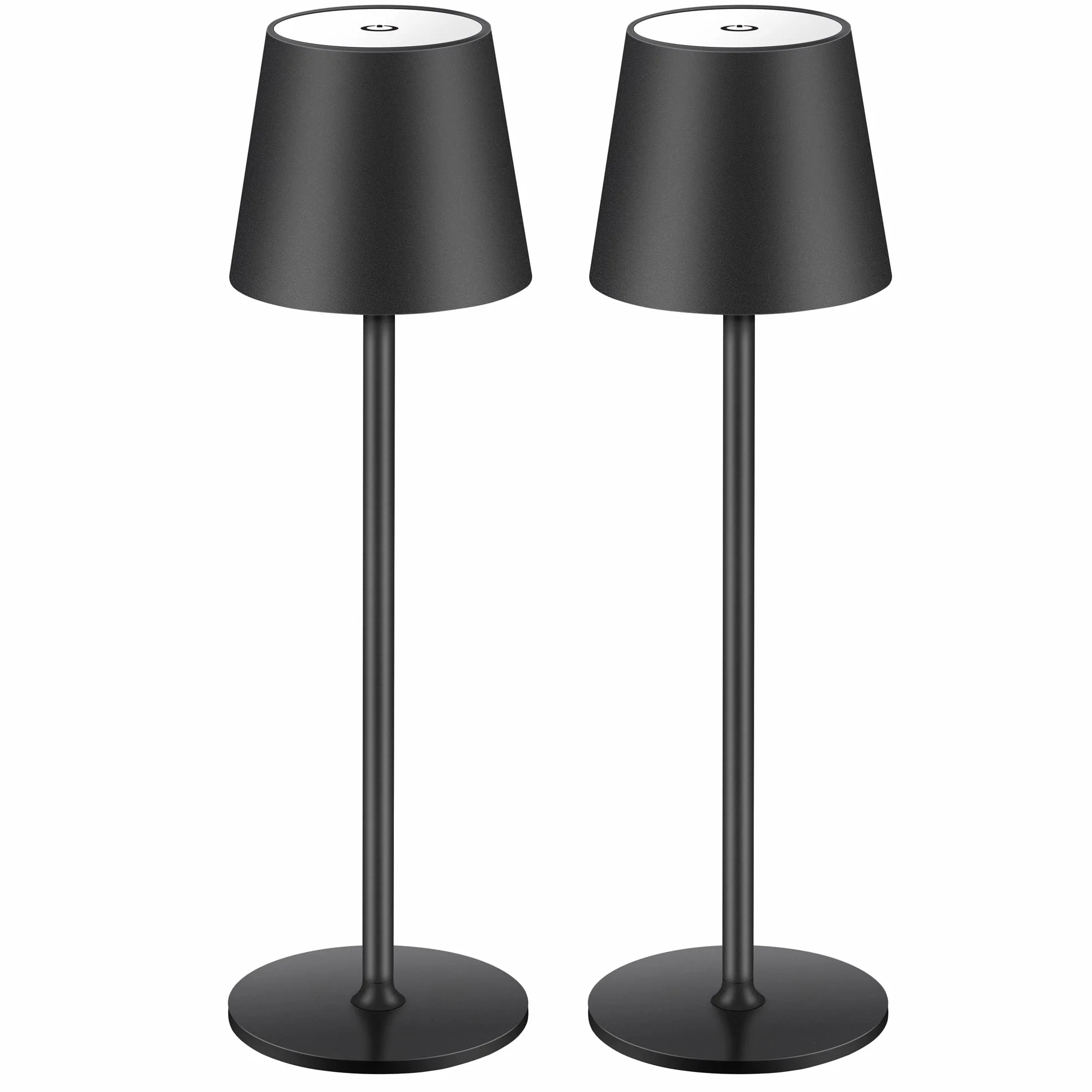 2 lámparas LED de mesa con batería regulable, inalámbrica, recargable, luz cálida, 3000 K, para interior y exterior, con USB-C, aluminio, IP54, resistente al agua, color negro [clase energética A]…