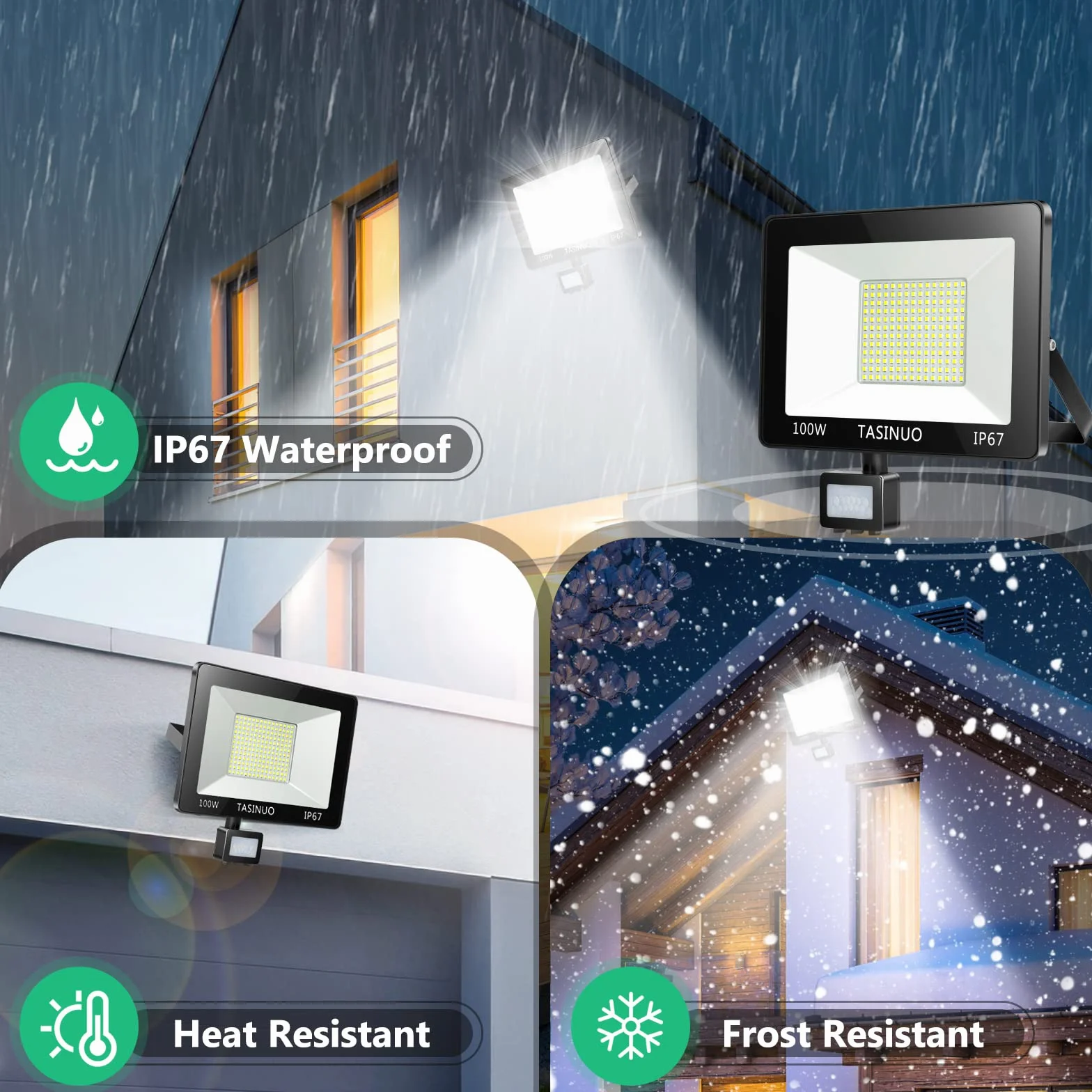 Foco LED con Sensor de Movimiento 100W, 10000LM 7000K Focos LED Exterior, IP67 Impermeable Luz LED con Sensor de Movimiento, 180 LEDs Luces Led Exterior para Jardin, Terraza, Garaje, Entrada