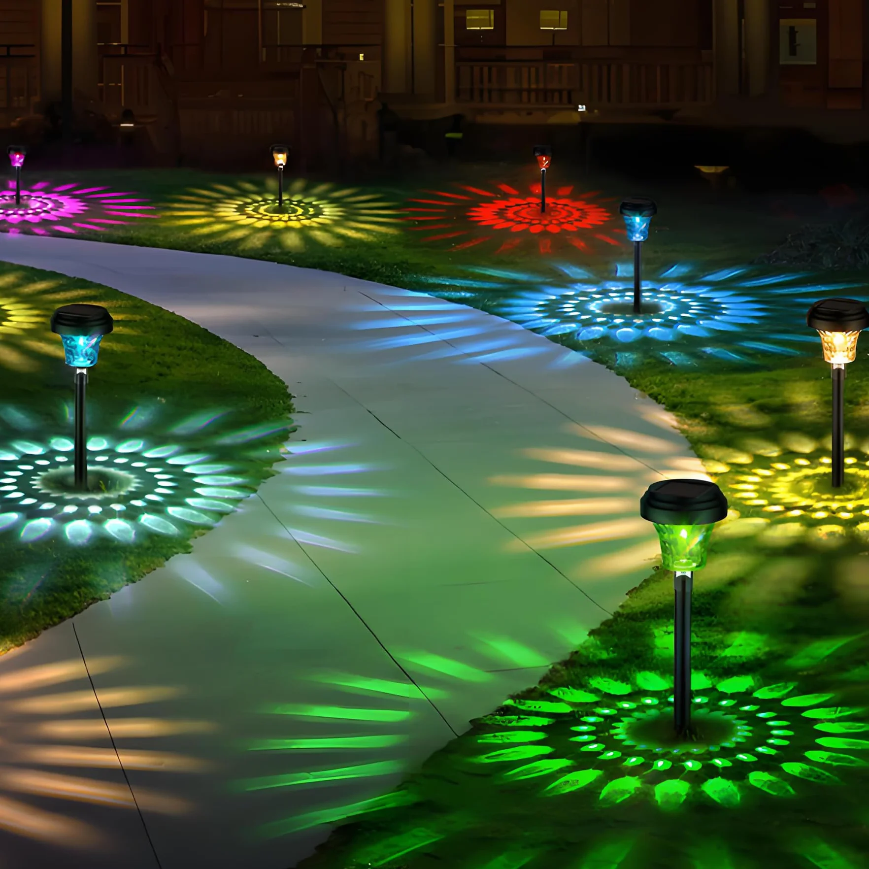 Lámpara solar exterior IP65 8 piezas luz cálida RGB jardín impermeable