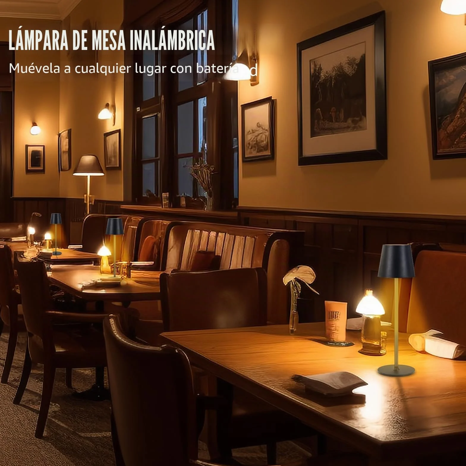 2 lámparas LED de mesa con batería regulable, inalámbrica, recargable, luz cálida, 3000 K, para interior y exterior, con USB-C, aluminio, IP54, resistente al agua, color negro [clase energética A]…