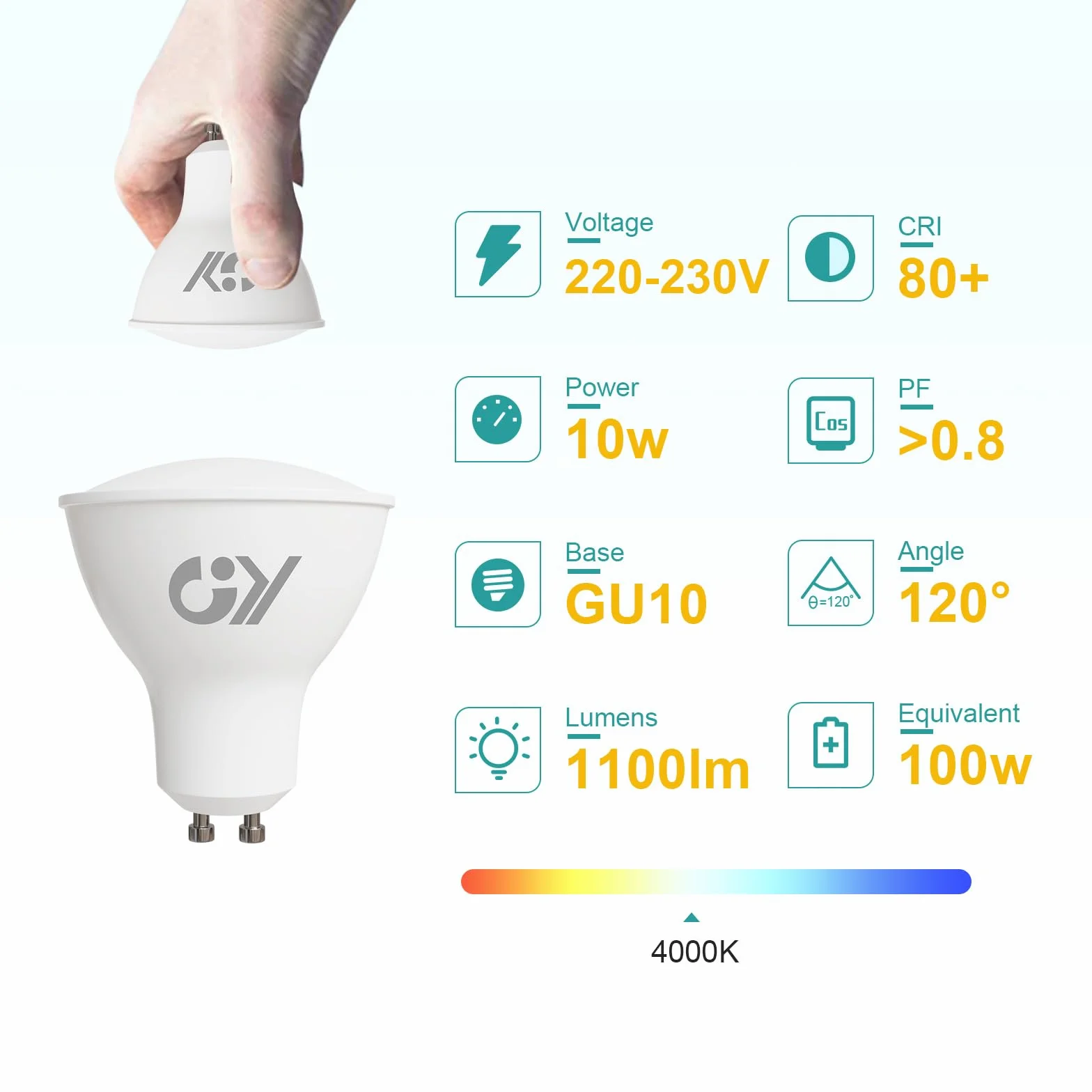 Bombillas LED GU10 10W 1100 lúmenes 4000K Blanco Neutro