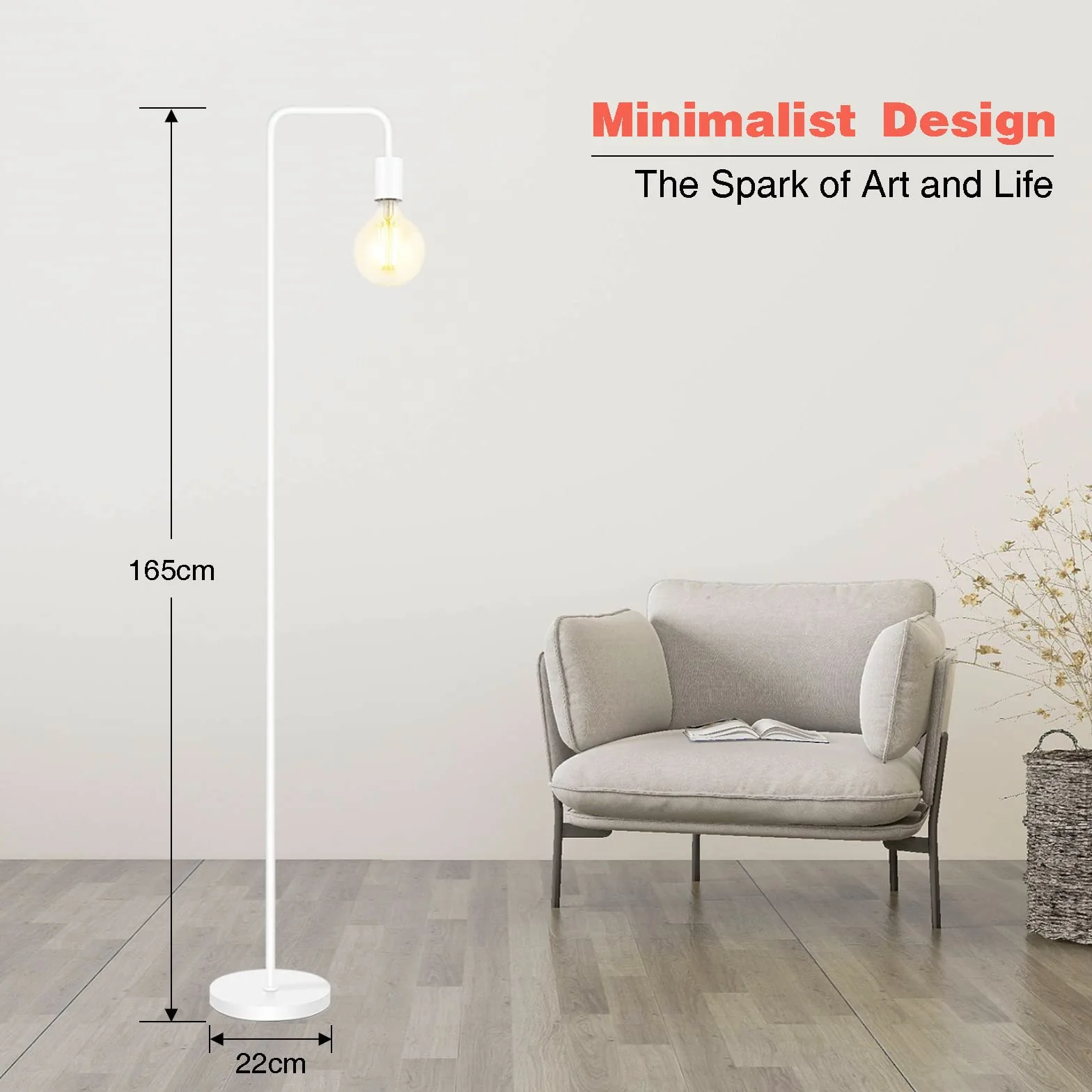BBHome Lámpara de pie retro curvada minimalista de metal 165 cm E27 blanco