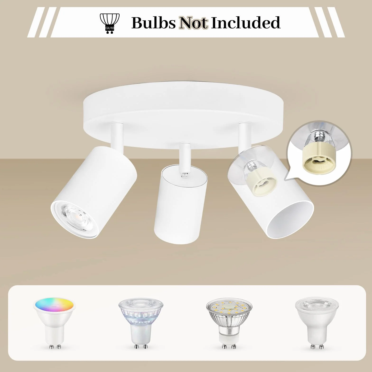 GeyouLux Lámpara de Techo Blanco 3 Focos LED Ajustables Giratorios GU10 Plafón Redondo para Salón Dormitorio