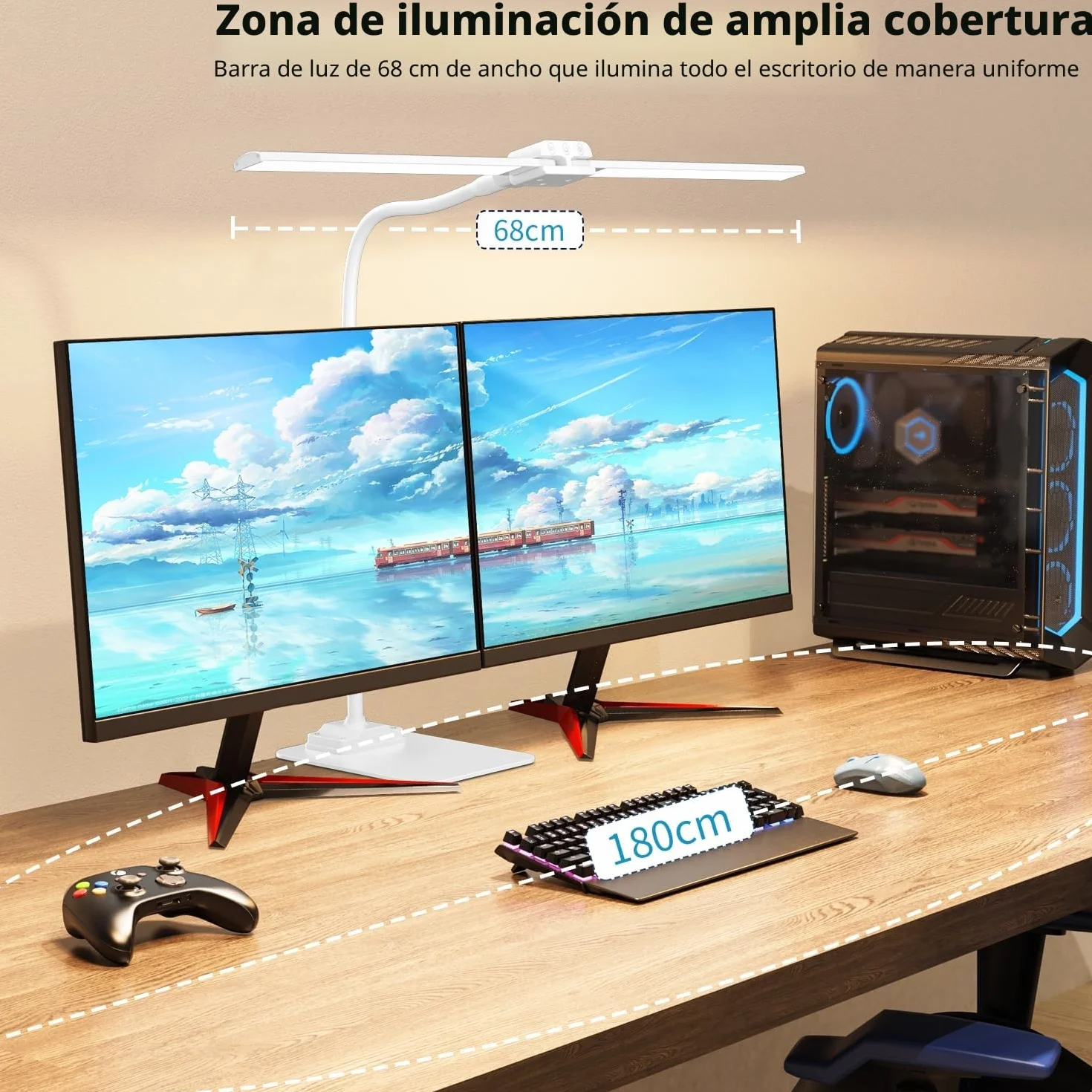 KableRika Lámpara Escritorio LED para Oficina, Flexo Escritorio de Doble Cabezal con Base, Luz de Arquitecto Regulable, luz monitor con Temporizador, para Leer, Estudiar y Oficina en el Hogar - Blanco