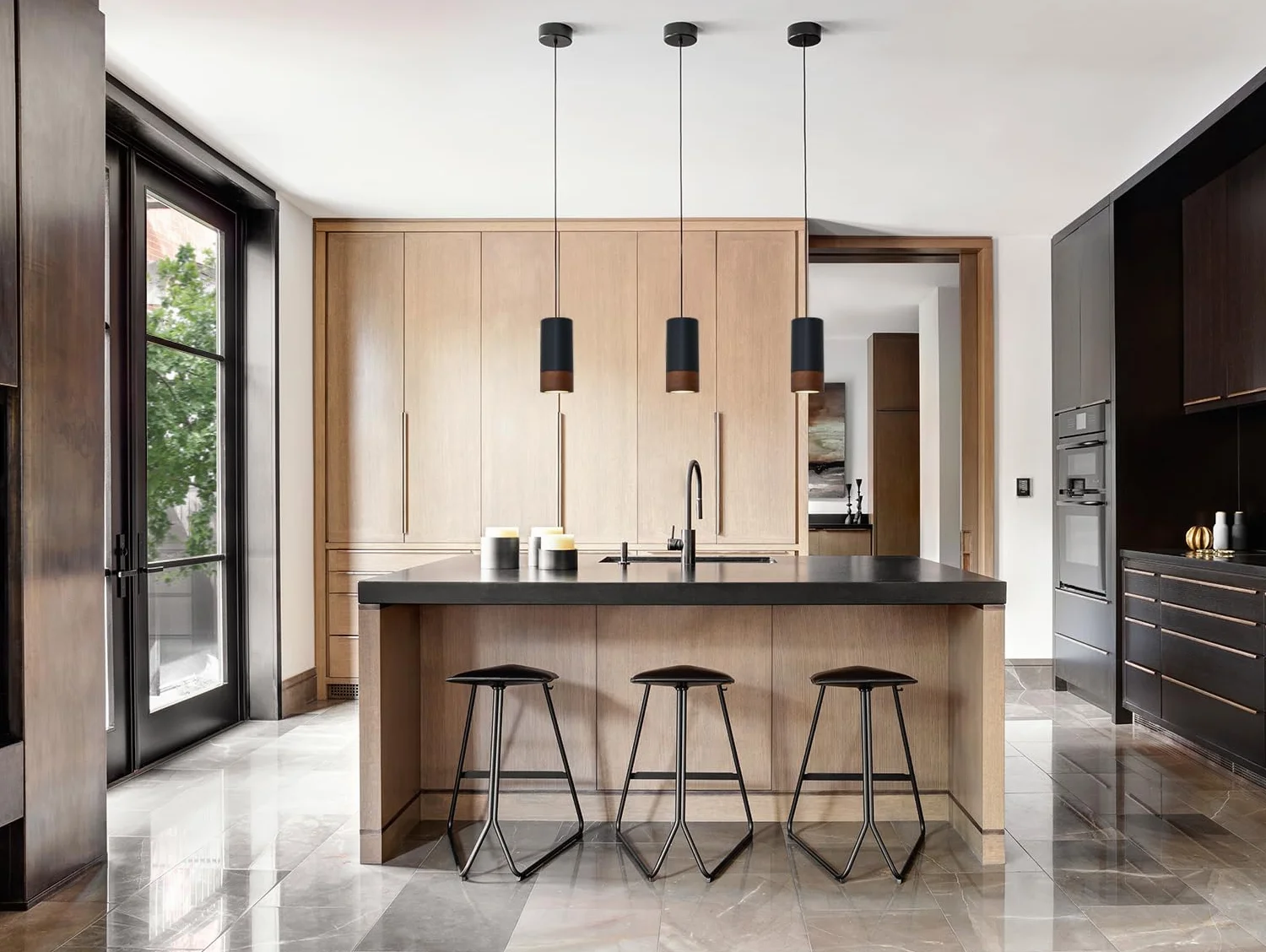Lámpara Colgante de Madera Vintage Cilindro Negro GU10 Aluminio Industrial para Cocina Comedor Salón
