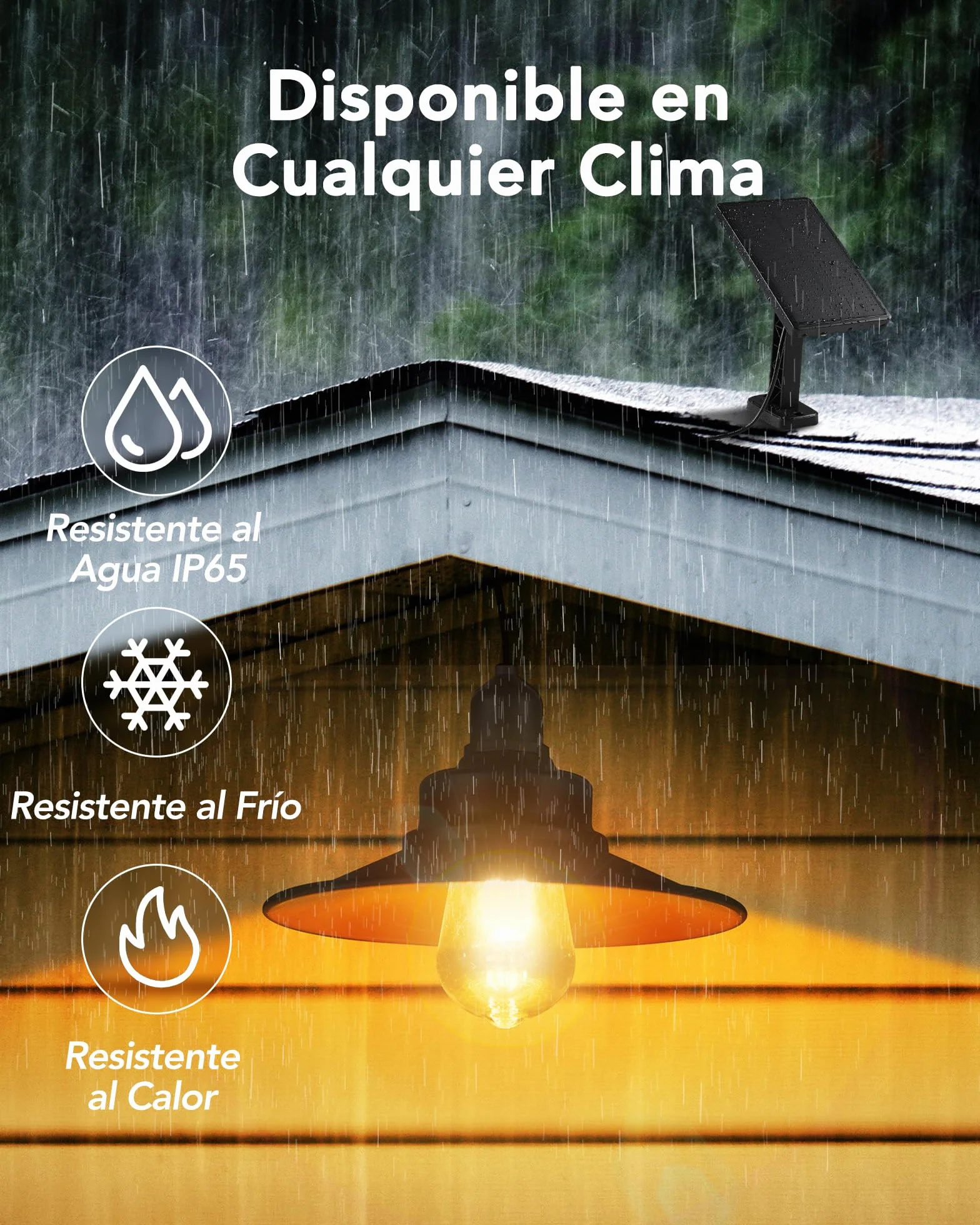 Lámpara Solar Interiorinterior Colgantes, IP65 Impermeable con Interruptor de Tirón Lampara Solar Exterior, Iluminación para Pabellón para Jardín, Terraza, Pabellón