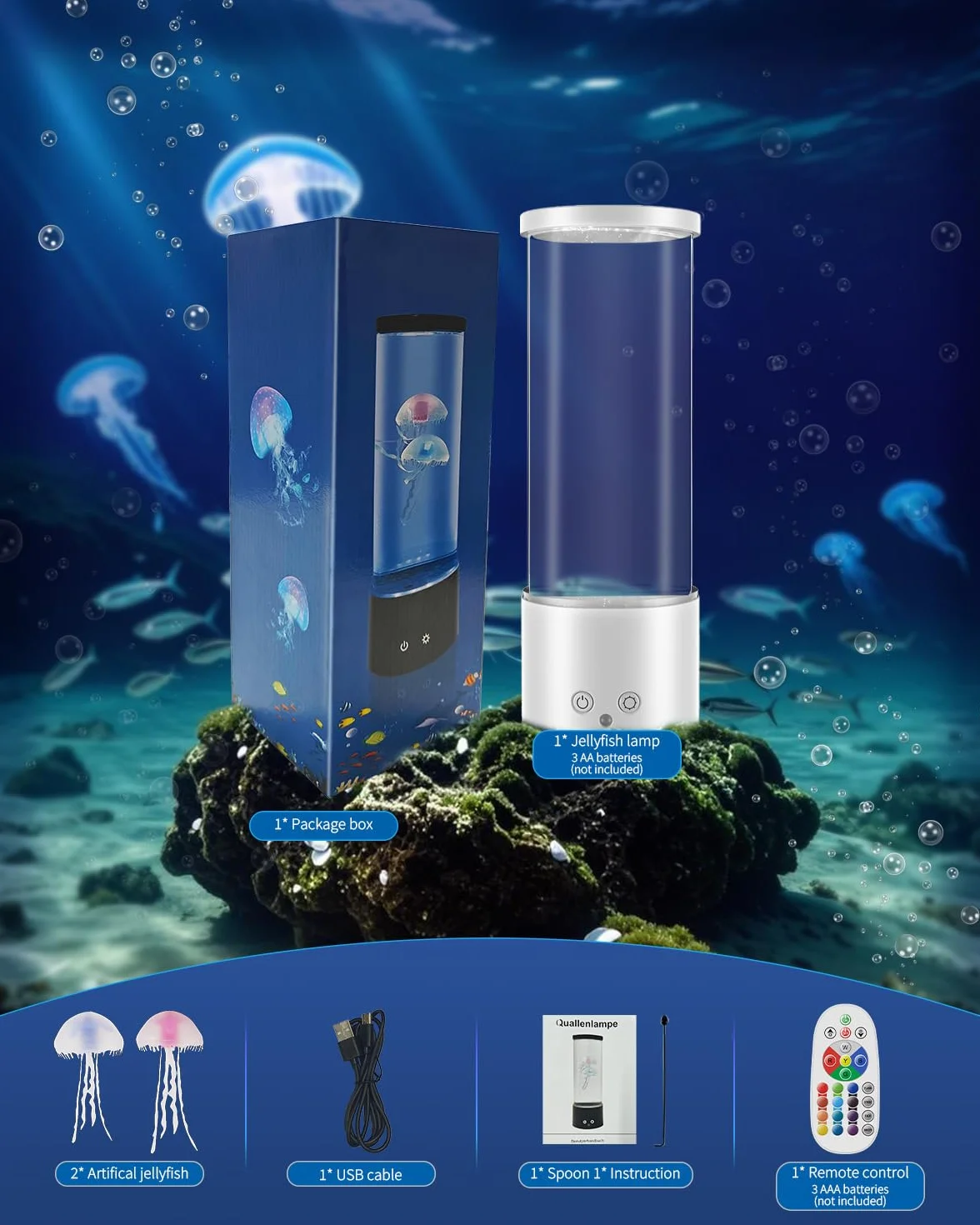 Lámpara de Lava Medusa Acuario USB con 17 Colores LED Control Remoto Luz Nocturna