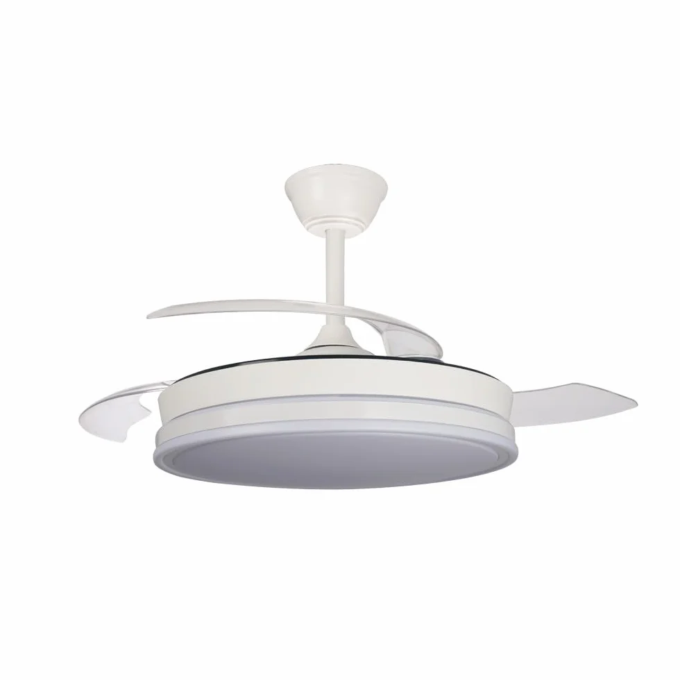 Ventilador de techo retráctil con aspas plegables Surpino Blanco, luz LED 45W, mando a distancia CCT regulable