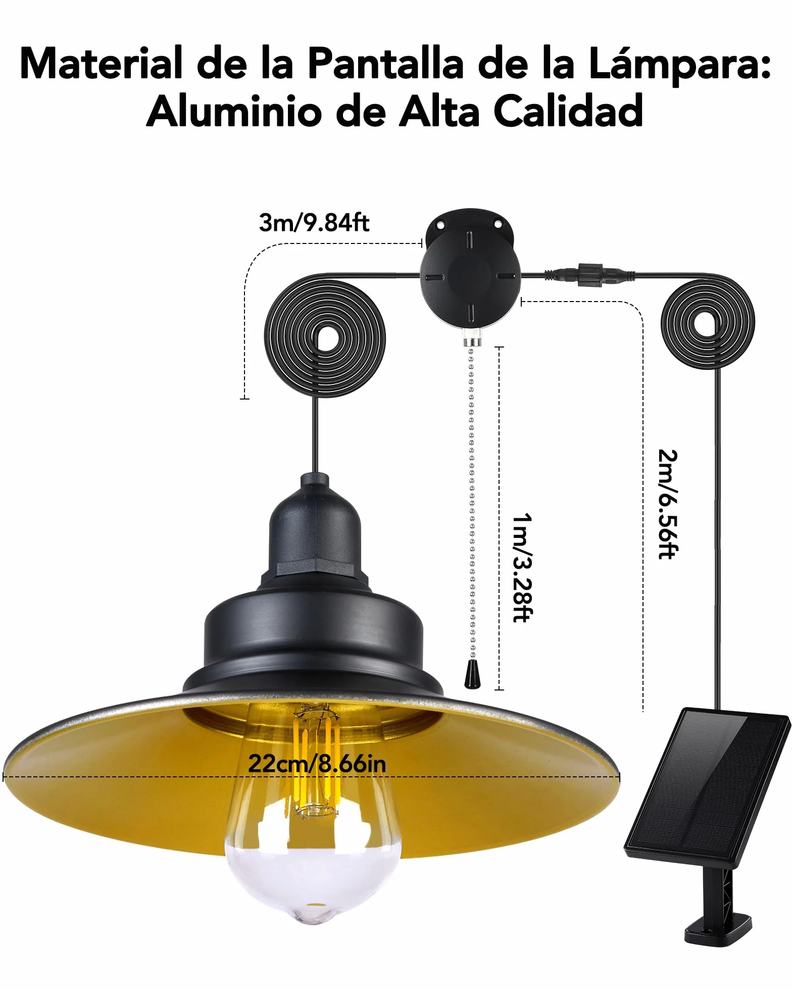 Lámpara Solar Interiorinterior Colgantes, IP65 Impermeable con Interruptor de Tirón Lampara Solar Exterior, Iluminación para Pabellón para Jardín, Terraza, Pabellón