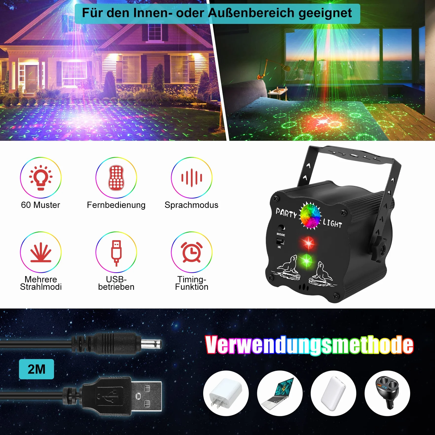 Bola de discoteca LED controlada por música, con mando a distancia, bola de discoteca con cable USB, función de temporización, luces RGB para fiestas