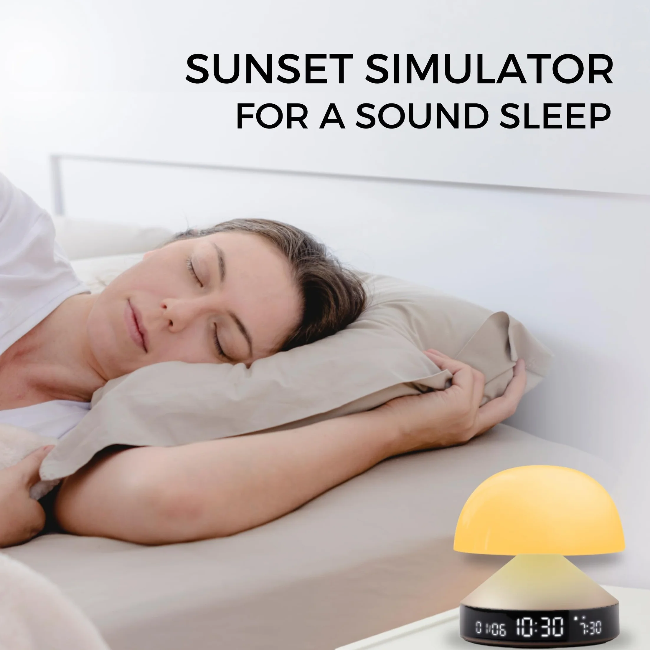 Lexon Mina Sunrise Despertador Luminoso de mañana, simulador de Amanecer y anochecer, 5 Sonidos Naturales, lámpara de Noche LED, luz Nocturna y Terapia de luz - Oro Suave
