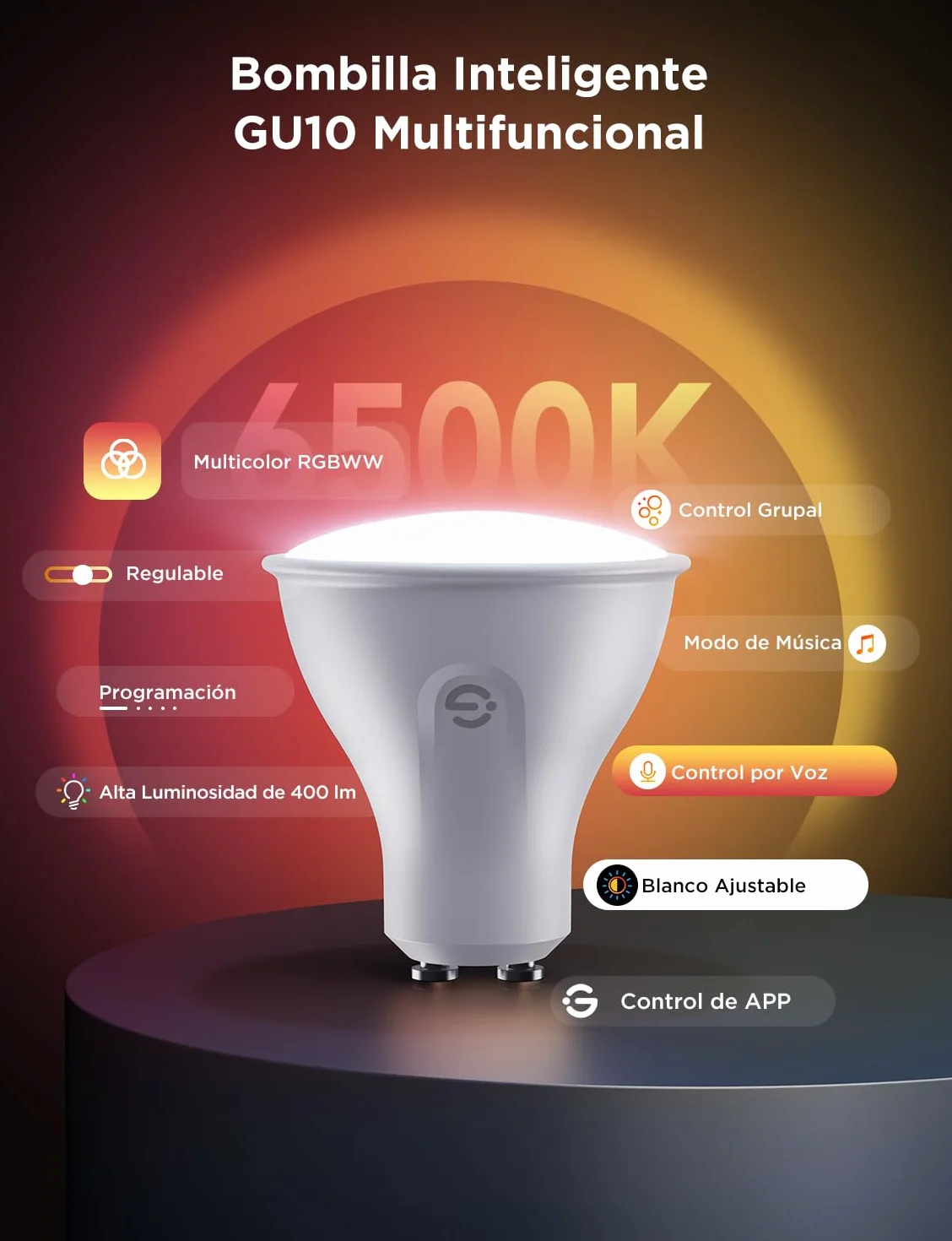 Govee Bombilla Inteligente GU10, Bombilla LED GU10 WiFi RGBWW Compatible con Matter, Alexa y Google Home, Lampara LED 400LM 16 Millones de Colores Regulable Sincronización de Música, Paquete de 4