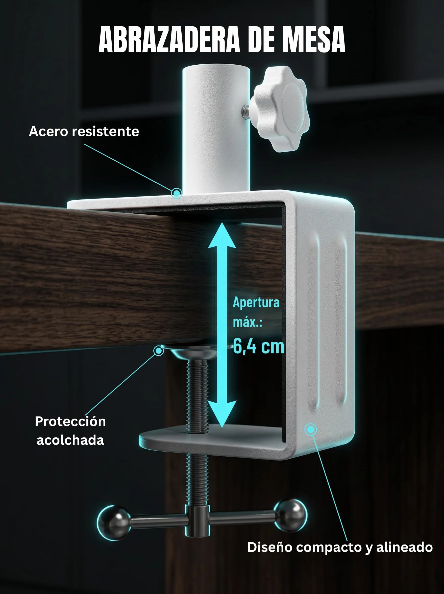 Lámpara de Aumento con Cristal de 5 dioptrías, Abrazadera de Acero de 6,4 cm, LED Regulables, Brazo Giratorio de 90 cm, diseño de Confort óptimo para esteticistas, Aficionados y Artesanos