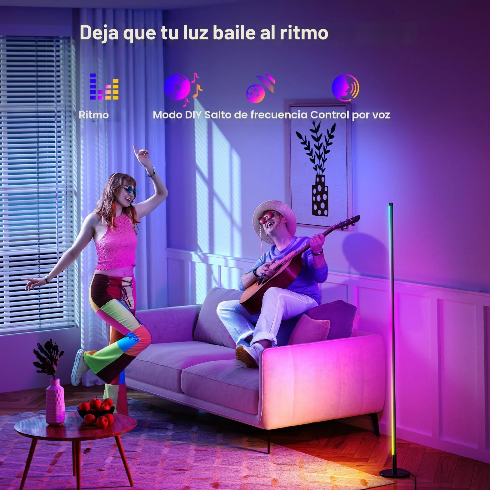 Lámpara de Pie LED Regulable RGB 160 cm Control por App y Mando a Distancia Sincronización de Música Temporizador