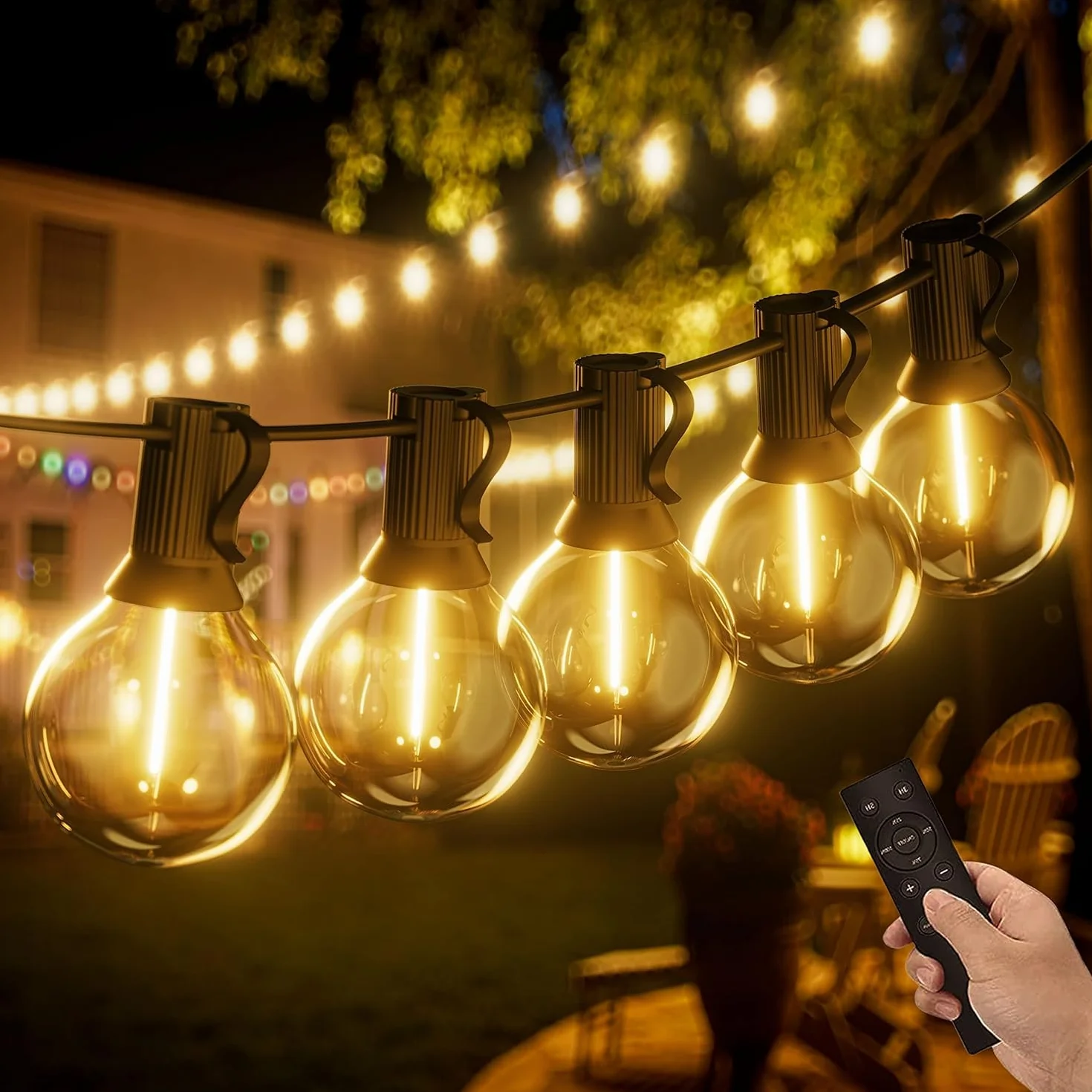 Guirnaldas Luces Exterior Regulable 15M, Guirnalda Luminosas Control Remoto 25+1 G40 LED Bombillas Impermeable Jardín Terraza