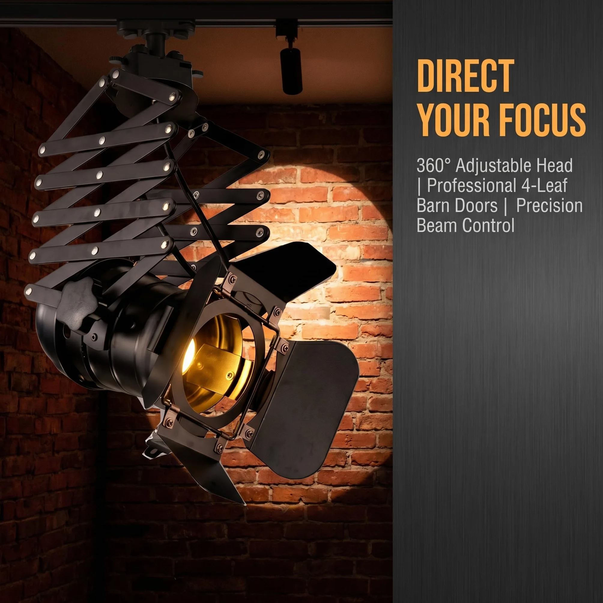 BARCELONA LED Foco de Carril Monofásico E27 Orientable Extensible Cinema Lámpara Estilo Cine Vintage Industrial Aluminio Negro Iluminación Direccional