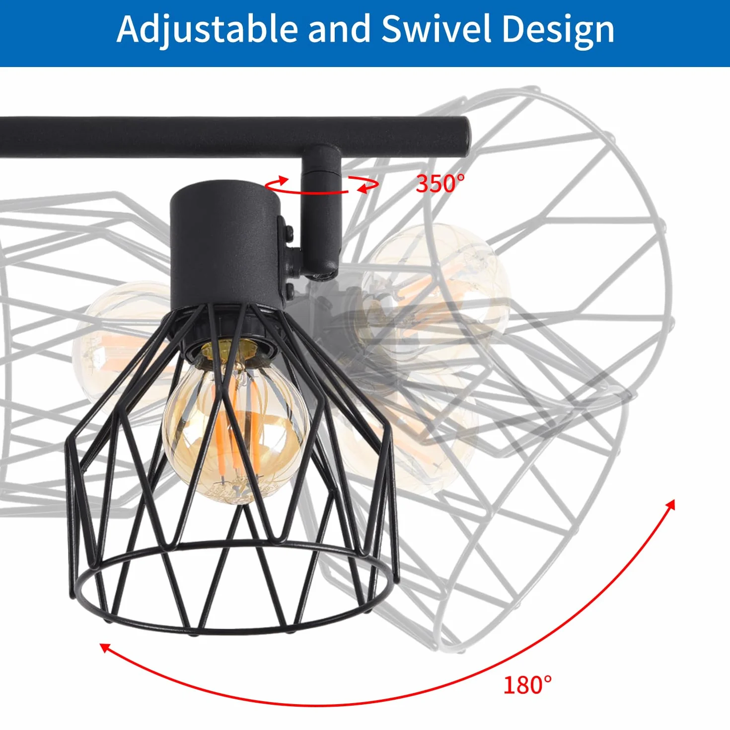 ANWIO Lámpara de Techo LED 6 Bases E14 Giratoria Negra para Interior Dormitorio Pasillo Cocina