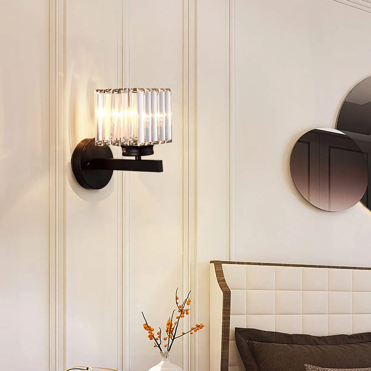 Lámpara de pared retro de cristal negro E27 para interior, salón, dormitorio