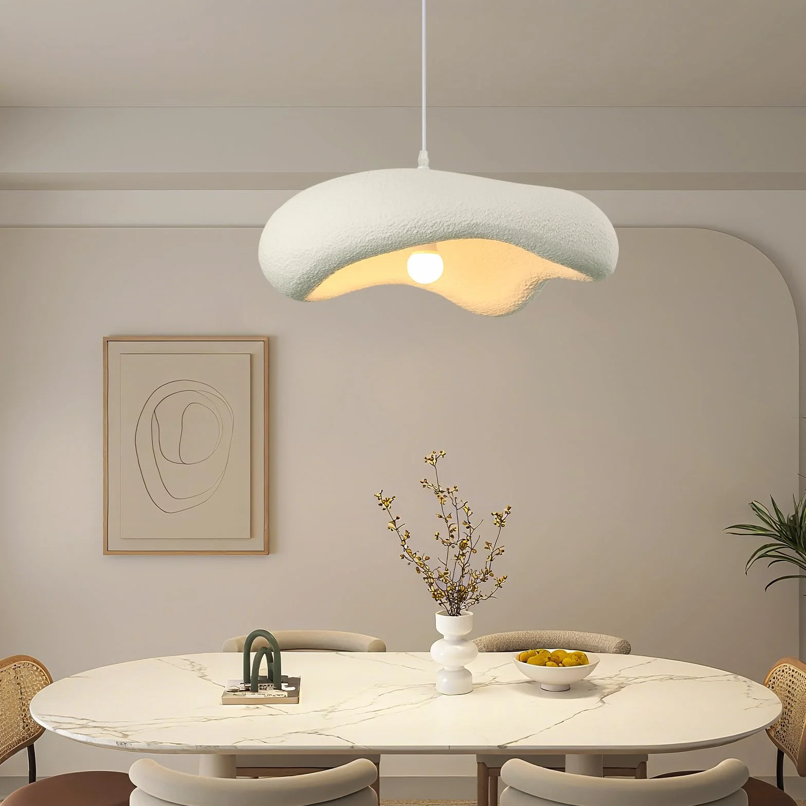 Wabi-Sabi Estilo Lámpara Techo Colgante Japonés Comedor Forma Irregular Nube Blanca Lámpara Araña Ajustable E27 50cm