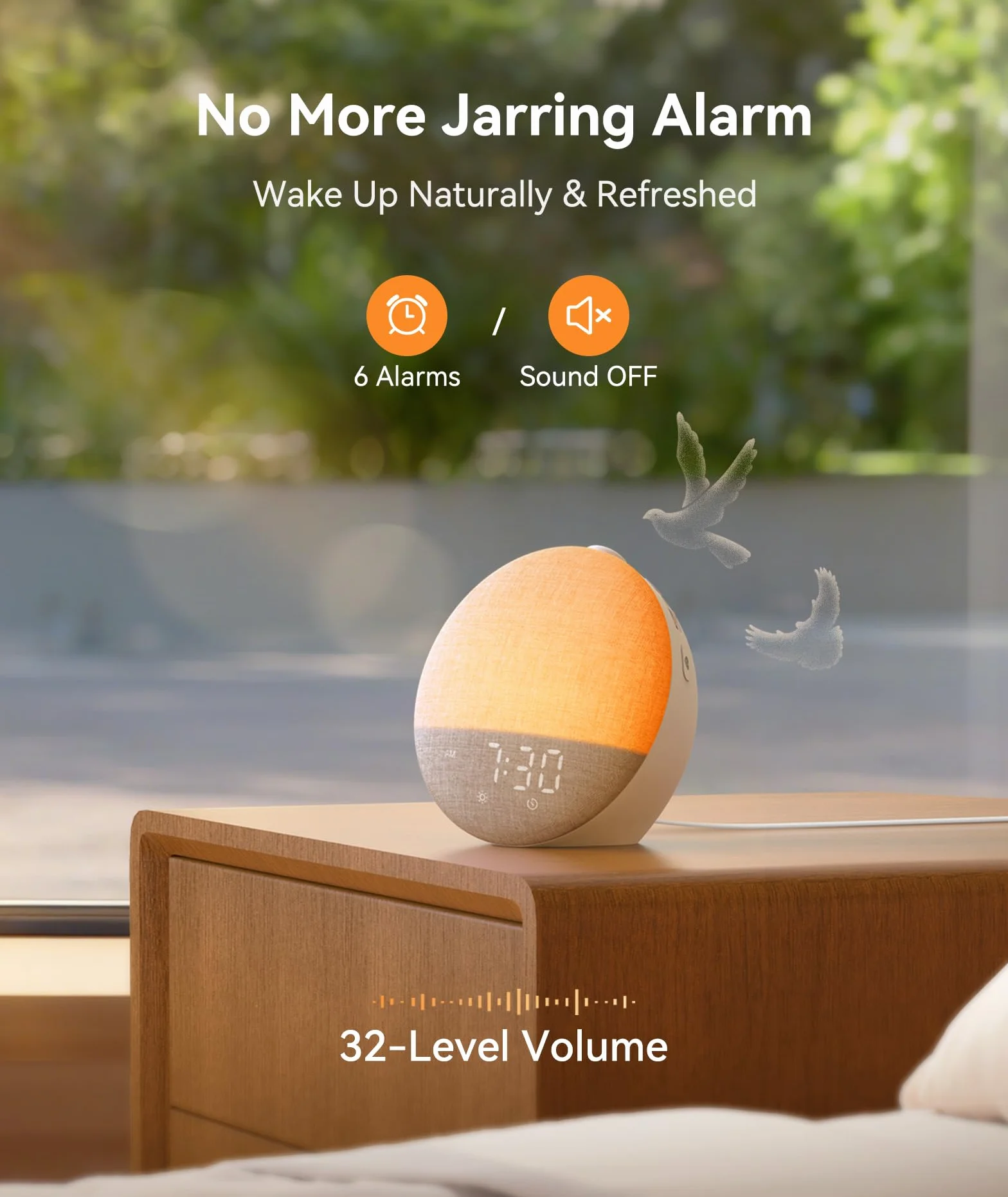 Dreamegg Sunrise Alarm Clock, 29 Sounds White Noise Machine, Adjustable Light & Display, 32 Volumes, 6 Alarms, 10 Colors, Timer, Snooze