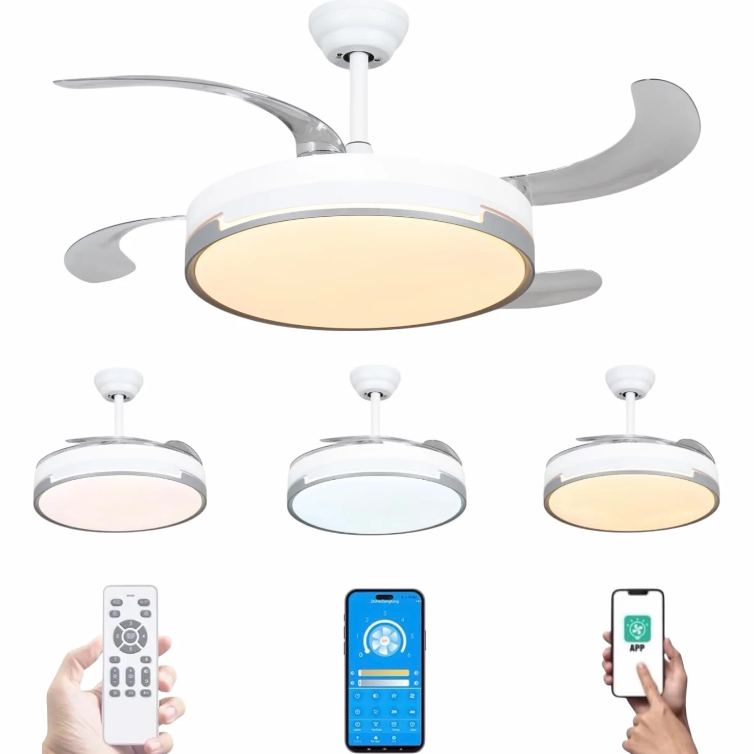 Ventilador de techo Mi Ko Mi Ka 36W Blanco con Mando a Distancia Motor DC Silencioso 3 tonalidades Aspas desplegables 6 velocidades