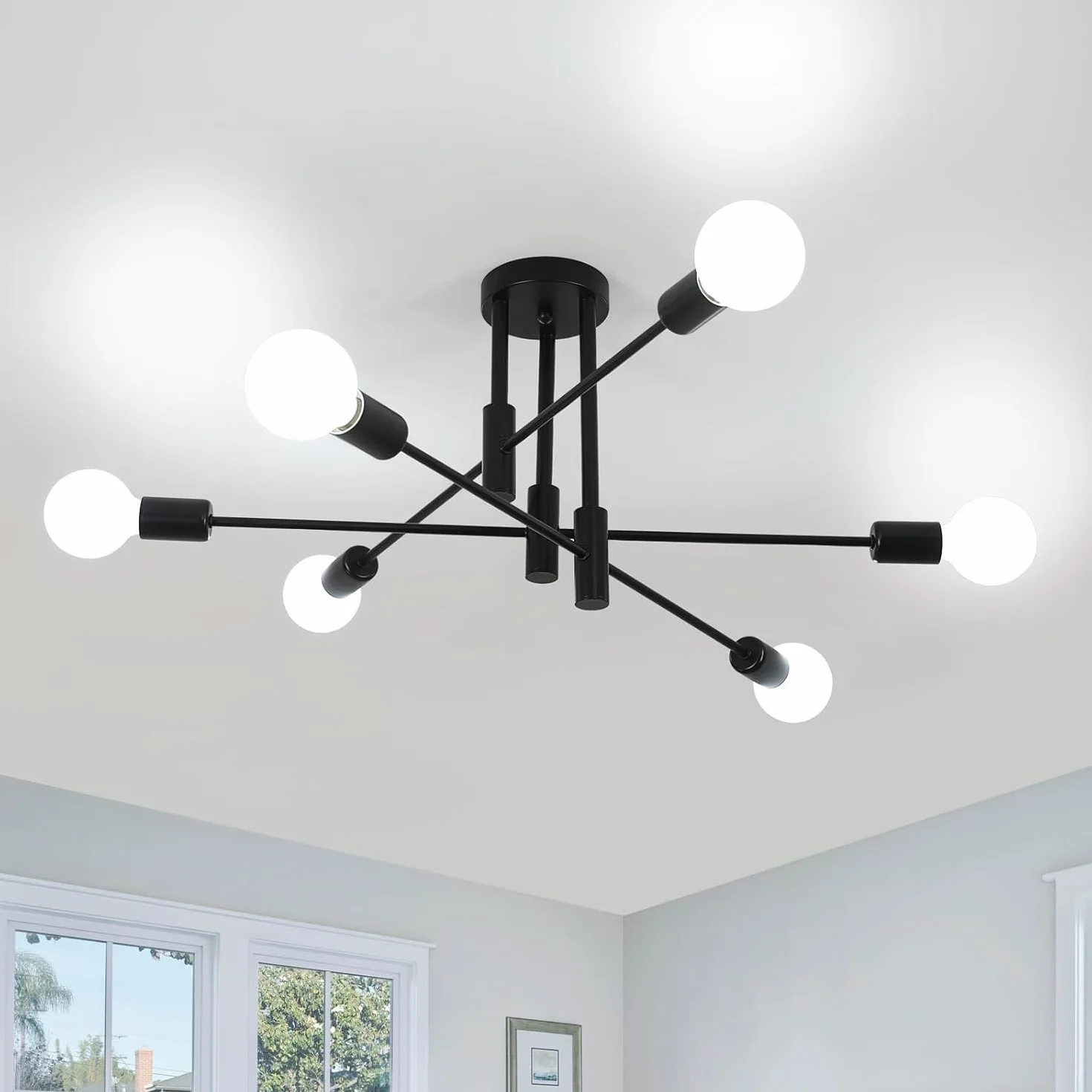 Lámpara de Techo Industrial Vintage 6 Luces E27 Ángulo Ajustable 180° Diámetro 72 cm Negro
