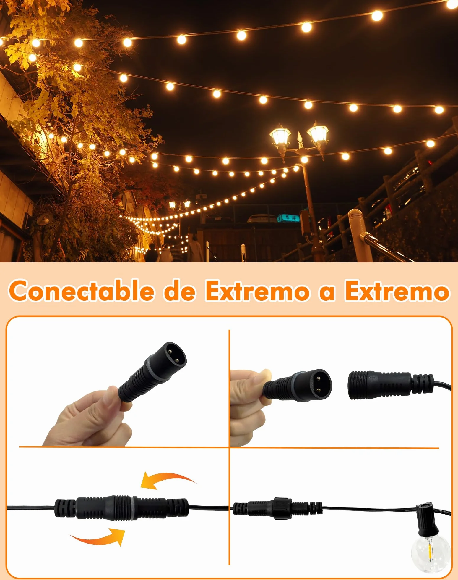 Guirnaldas Luces Exterior 15M 25+3 G40 Bombillas Cadena IP44 Impermeables Conectable Decoración Jardín Terraza