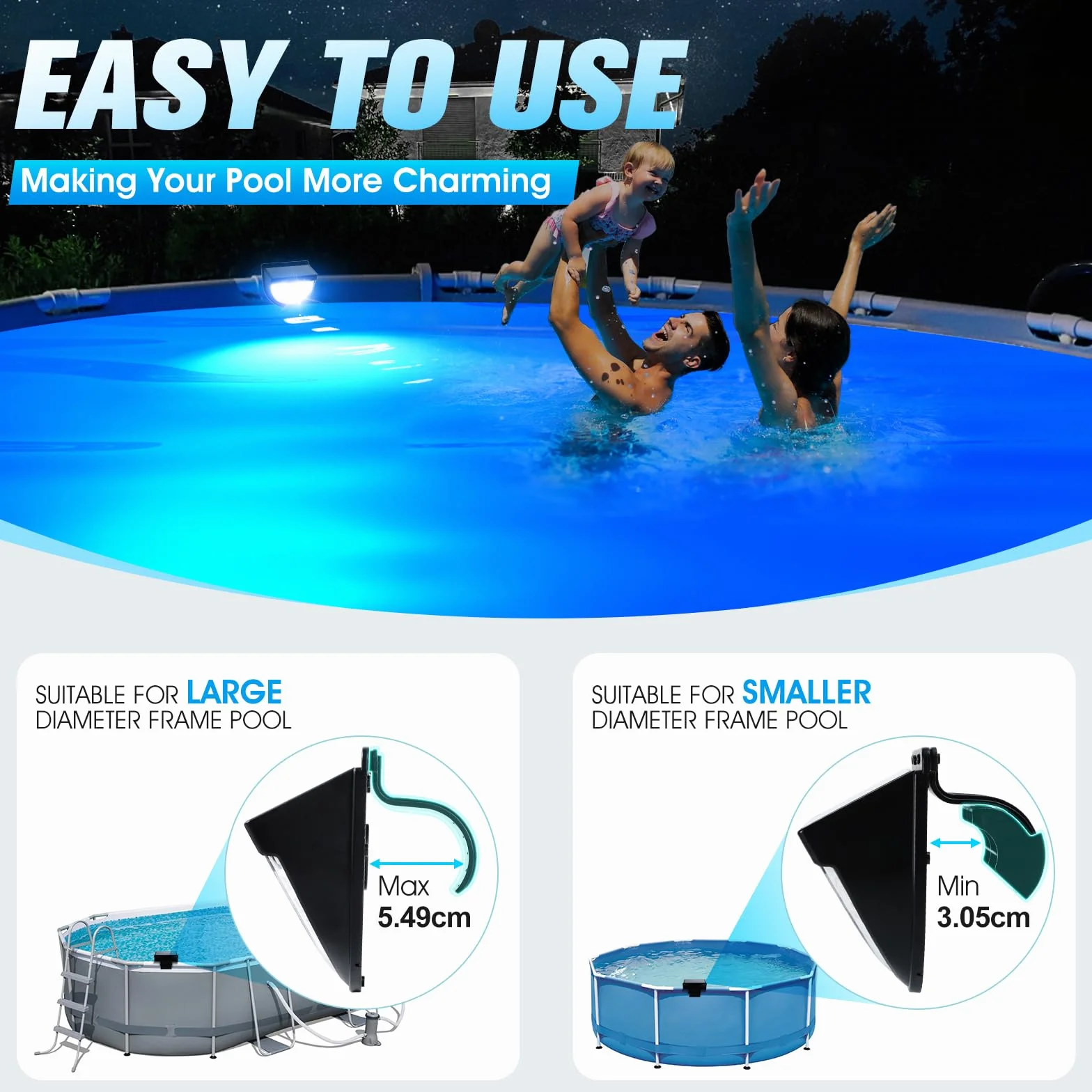 PoolLeader Luces Piscina Solares LED Multicolor Impermeable Antigolpes para Piscinas Elevadas