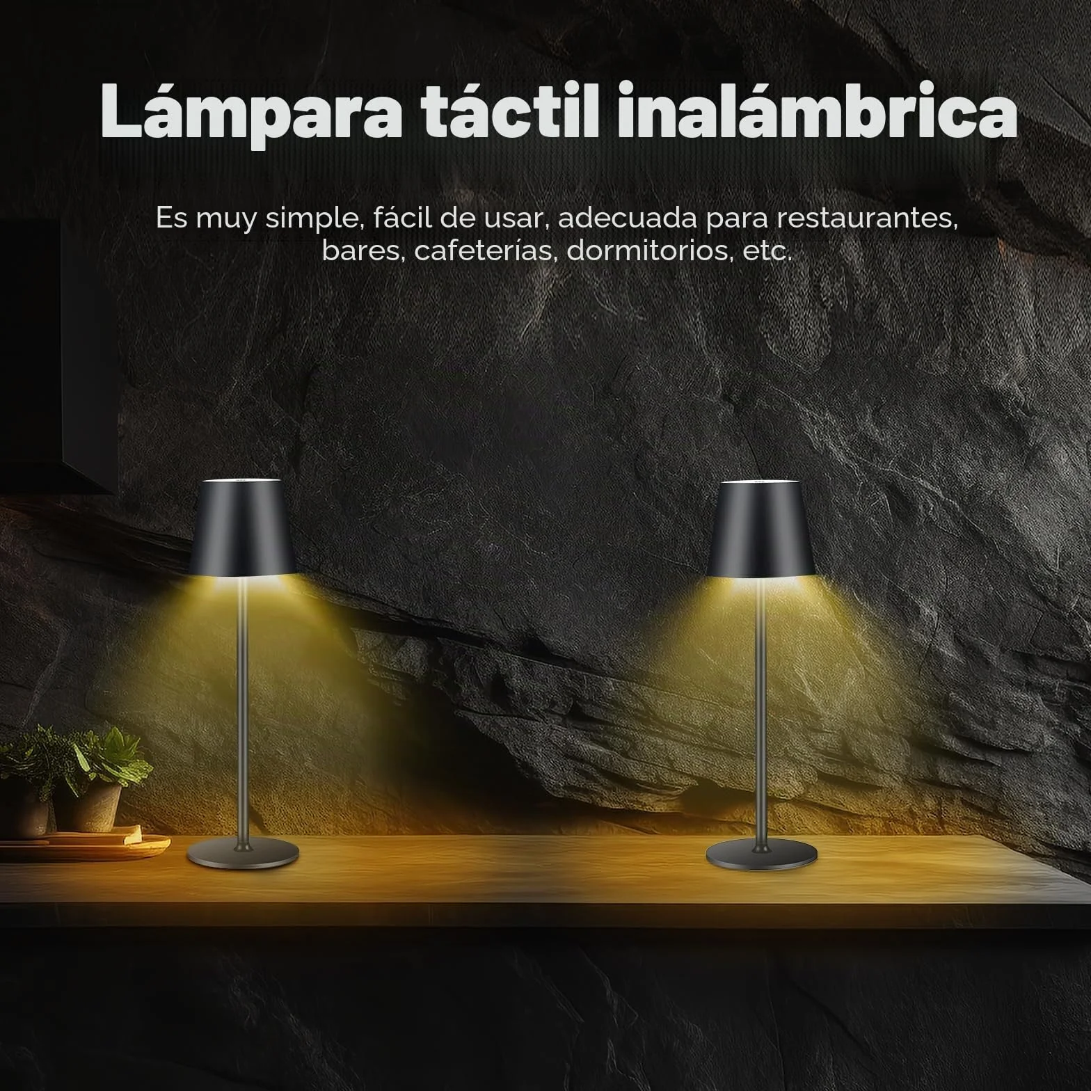 2 lámparas LED de mesa con batería regulable, inalámbrica, recargable, luz cálida, 3000 K, para interior y exterior, con USB-C, aluminio, IP54, resistente al agua, color negro [clase energética A]…