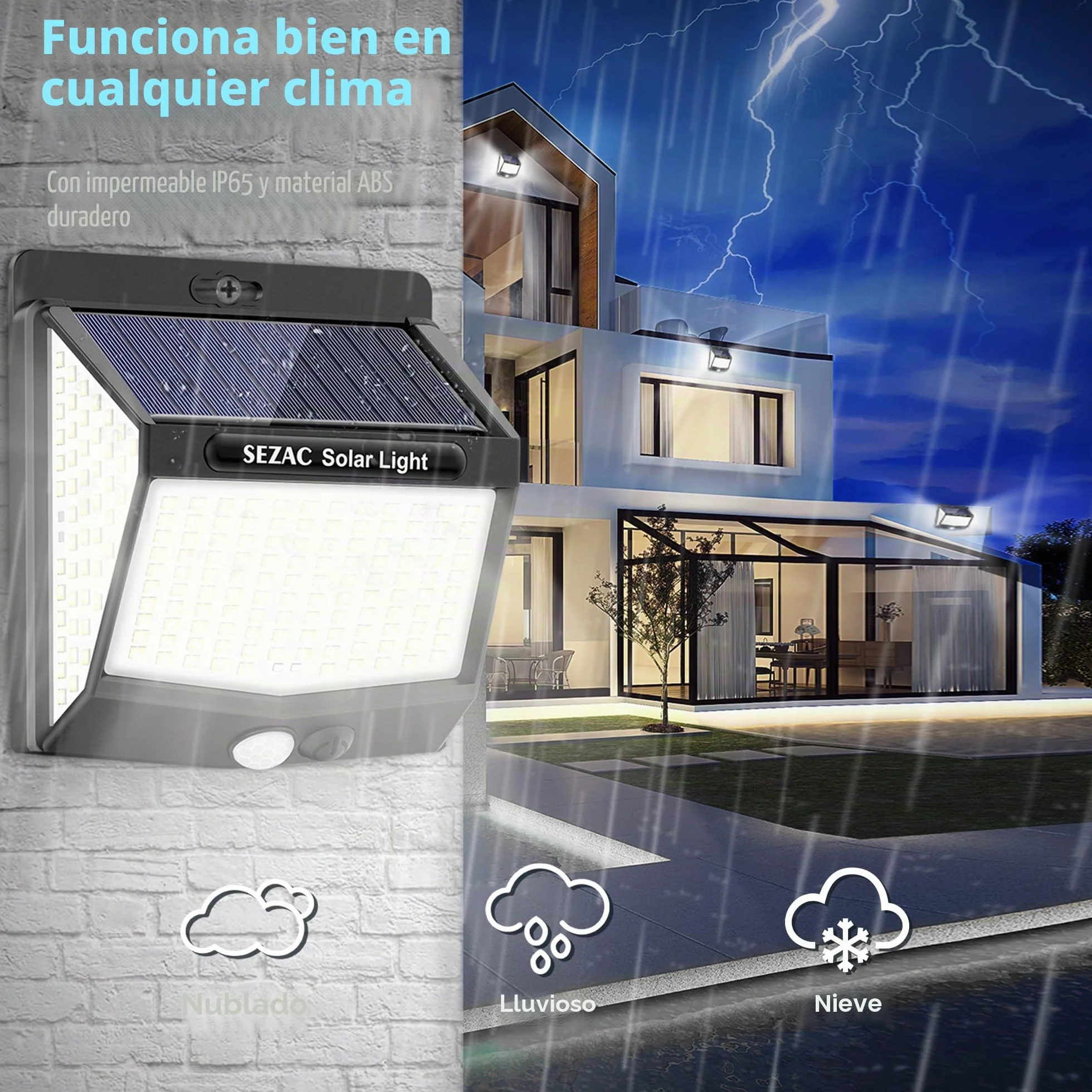 Luz Solar Exterior SEZAC 6 Paquete 270° Súper Brillante Focos Led con Sensor de Movimiento IP65
