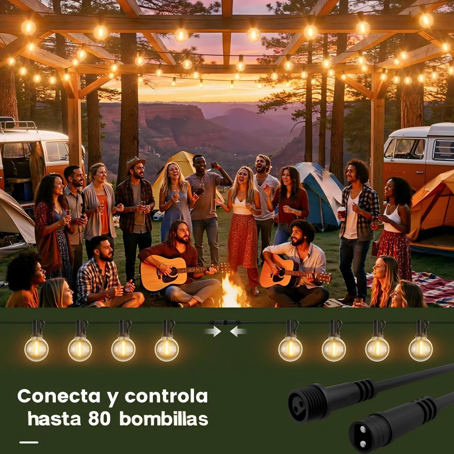 Yuusei Guirnalda LED Exterior 30M, 52 Bombillas Plástico Inastillable, Impermeable 4 Modos Control Remoto