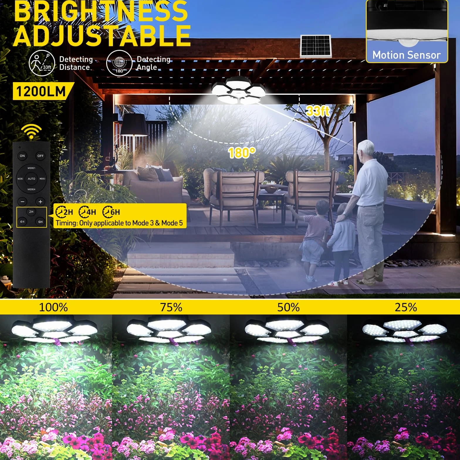T-SUNUS Lámparas Solares Colgantes Exterior, Luz Solar Exterior Interior Sensor Movimiento, 5 Modos Iluminación Temporizador Memoria 4 Brillo IP65 Impermeable, para Terraza Casa Garaje Balcón Jardín