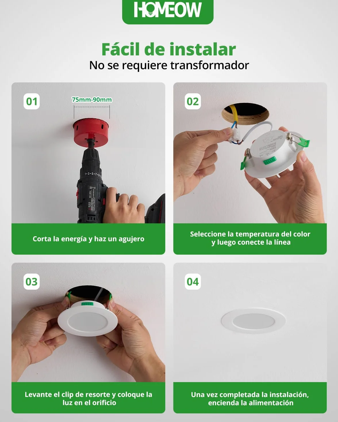 HOMEOW Downlight LED Techo Empotrable Regulable 7W 220V 3CCT IP44 Focos LED Interior Baño