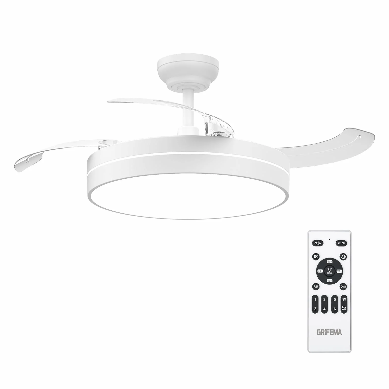 GRIFEMA Ventilador de Techo con Luz y Mando a Distancia, 107cm, Motor DC 30W, 6 Velocidades, GD105