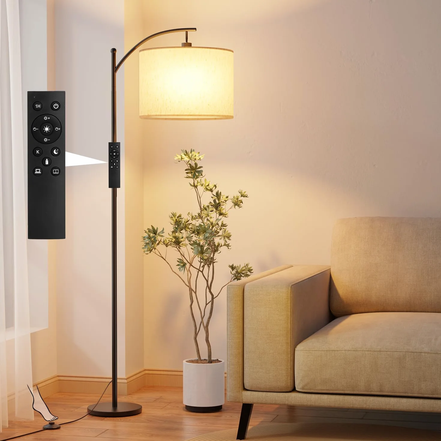 GLUROO Lámpara de Pie con Control Remoto, Moderna, 3 Colores, Brillo Regulable