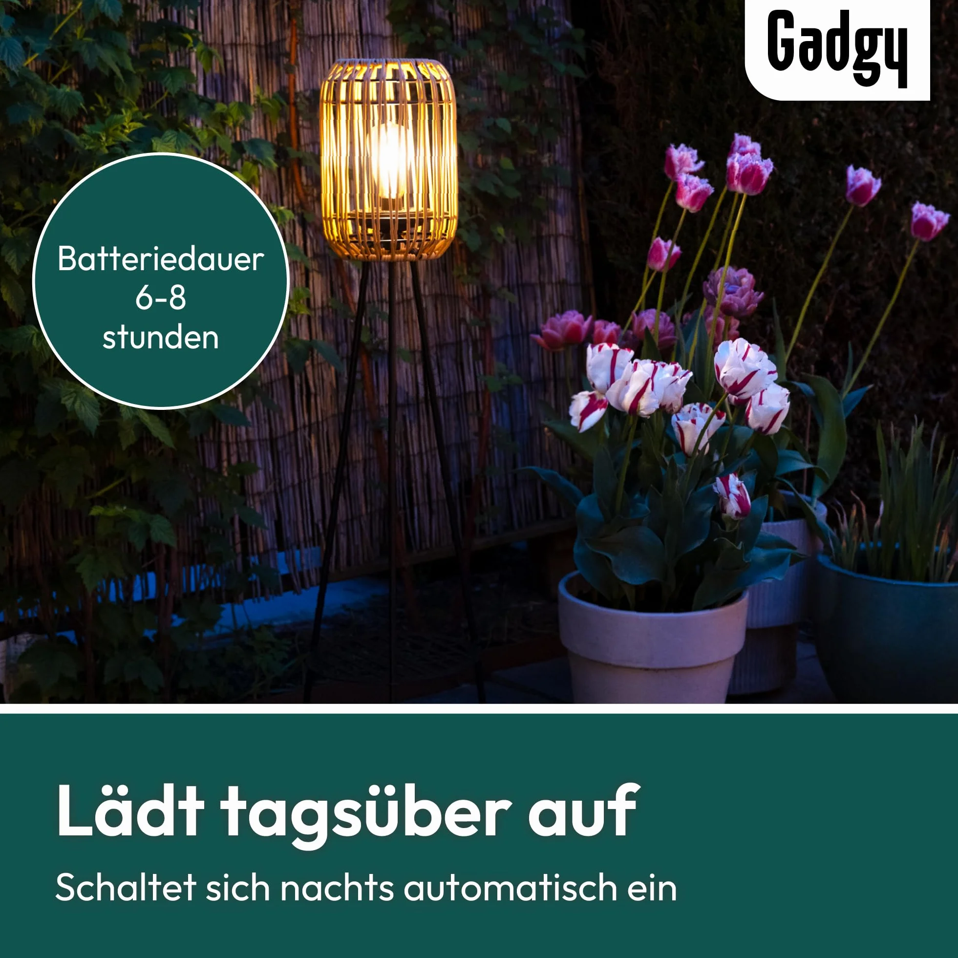 Gadgy Lámpara de pie solar LED para exteriores resistente al agua jardín rátan